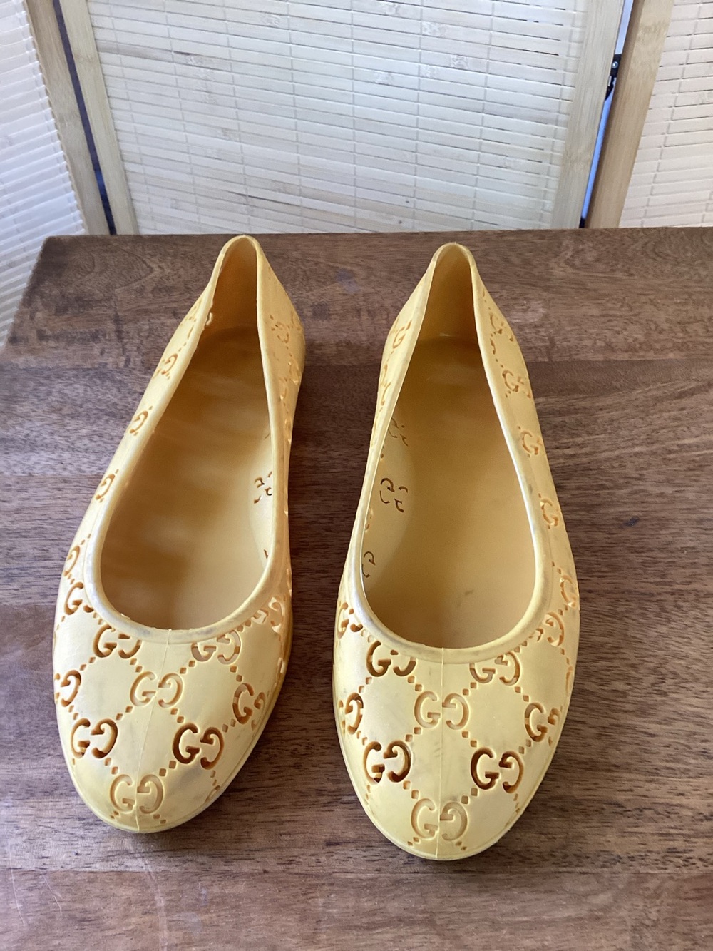 Gucci Yellow GG Perforated Rubber Ballet Flats - Women's Slip-Ons